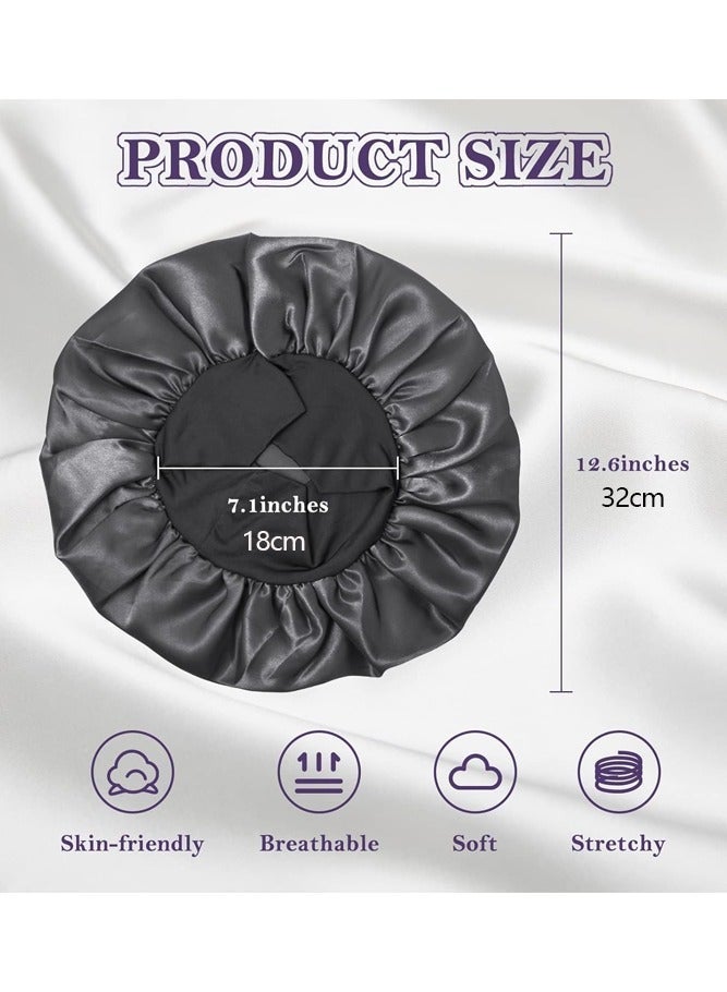 2Pcs Silk Bonnet for Sleeping, Satin Hair Bonnets, Soft Elastic Band Silk Sleep Cap, Hair Wrap for Women (Black Gold) - Image 2